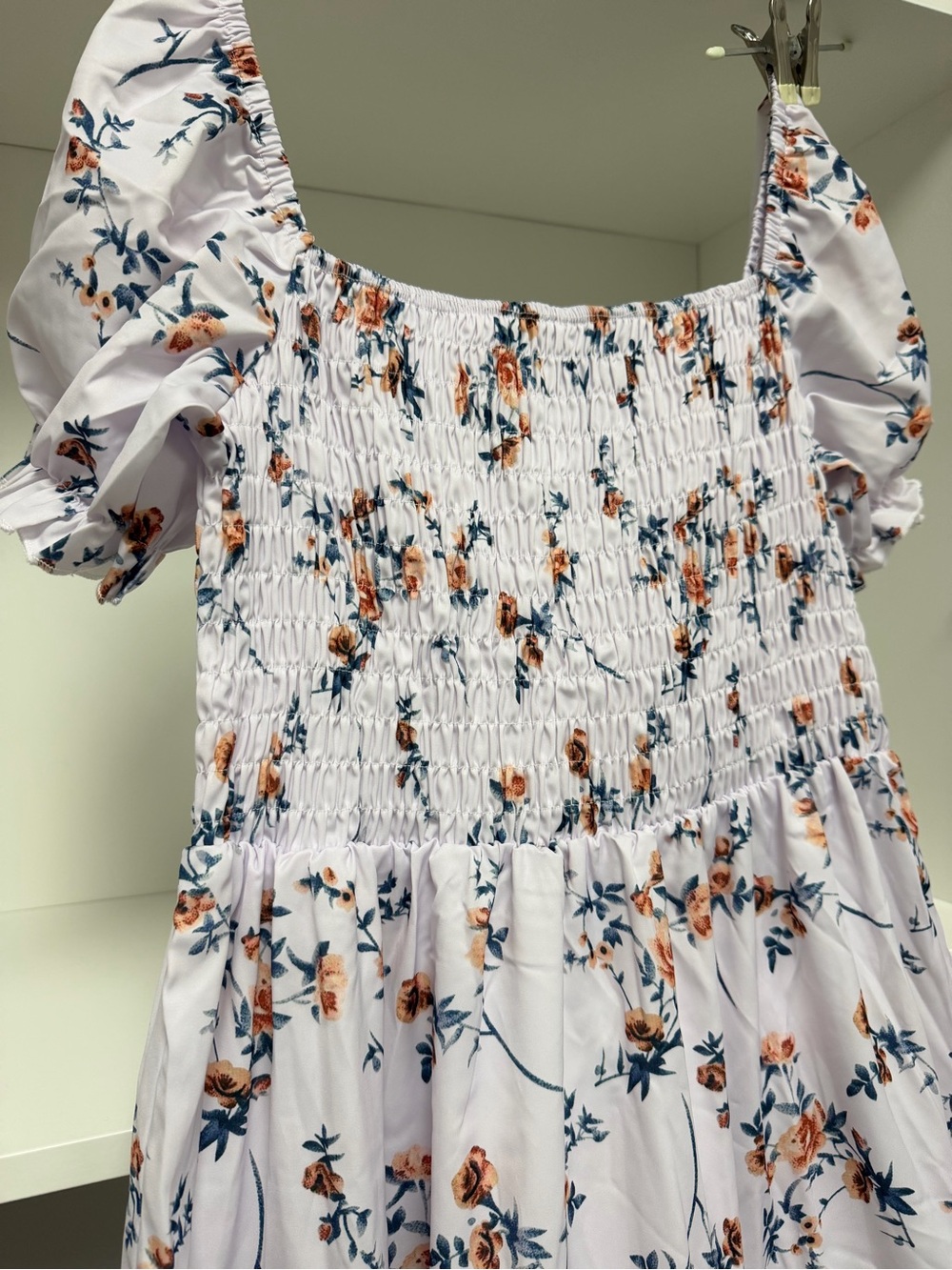 SHEIN White Midi Dress with Orange & Navy Floral Print - Picture 3 of 3